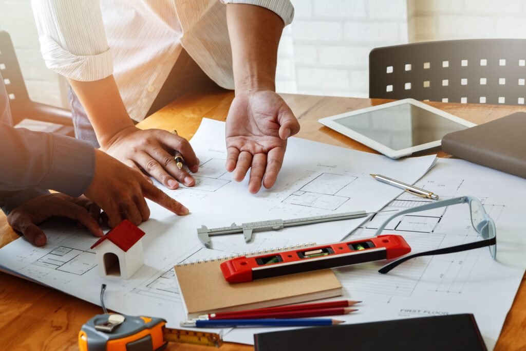 close up architects working desk office (1)